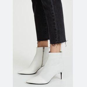 Rag and Bone cream crackle patent leather zippered ankle bootie. 3” heel.
